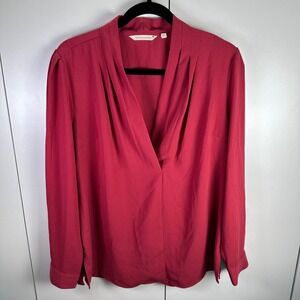 Soft‎ Surroundings Womens M Rust Pleated V Neck Long Sleeve Blouse Clean Soft